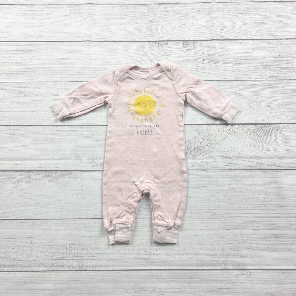 Carter’s Baby Girl Pink Polka Dot Romper One Piece Sunshine Graphic 0-3 Months